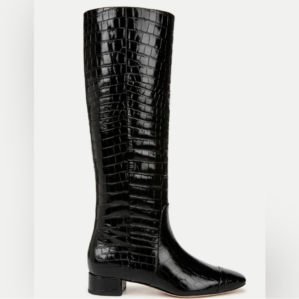 Veronica Beard Cecile Croc-Embossed Tall Boot | Wide-Calf black NWT - Picture 4 of 11